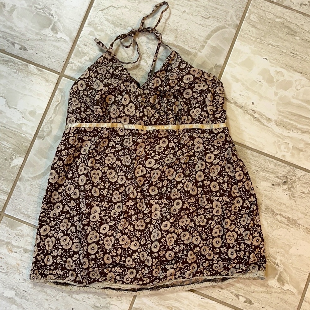 Maternity halter brown floral
